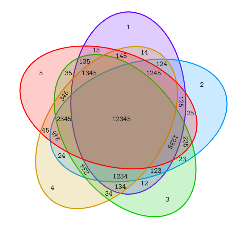 TiKZ 绘制 5 集合韦恩图样例