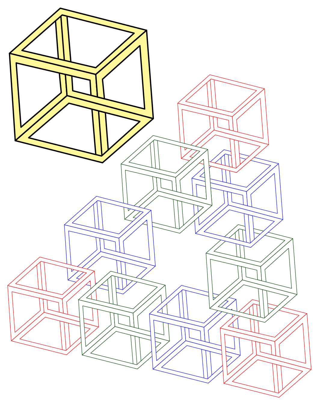 TiKZ 绘制悖论立方体组成的悖论三角形