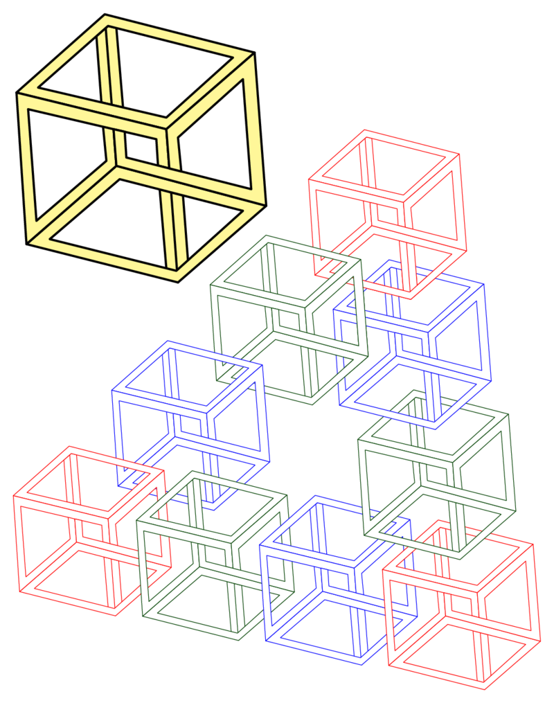 TiKZ 绘制悖论立方体组成的悖论三角形