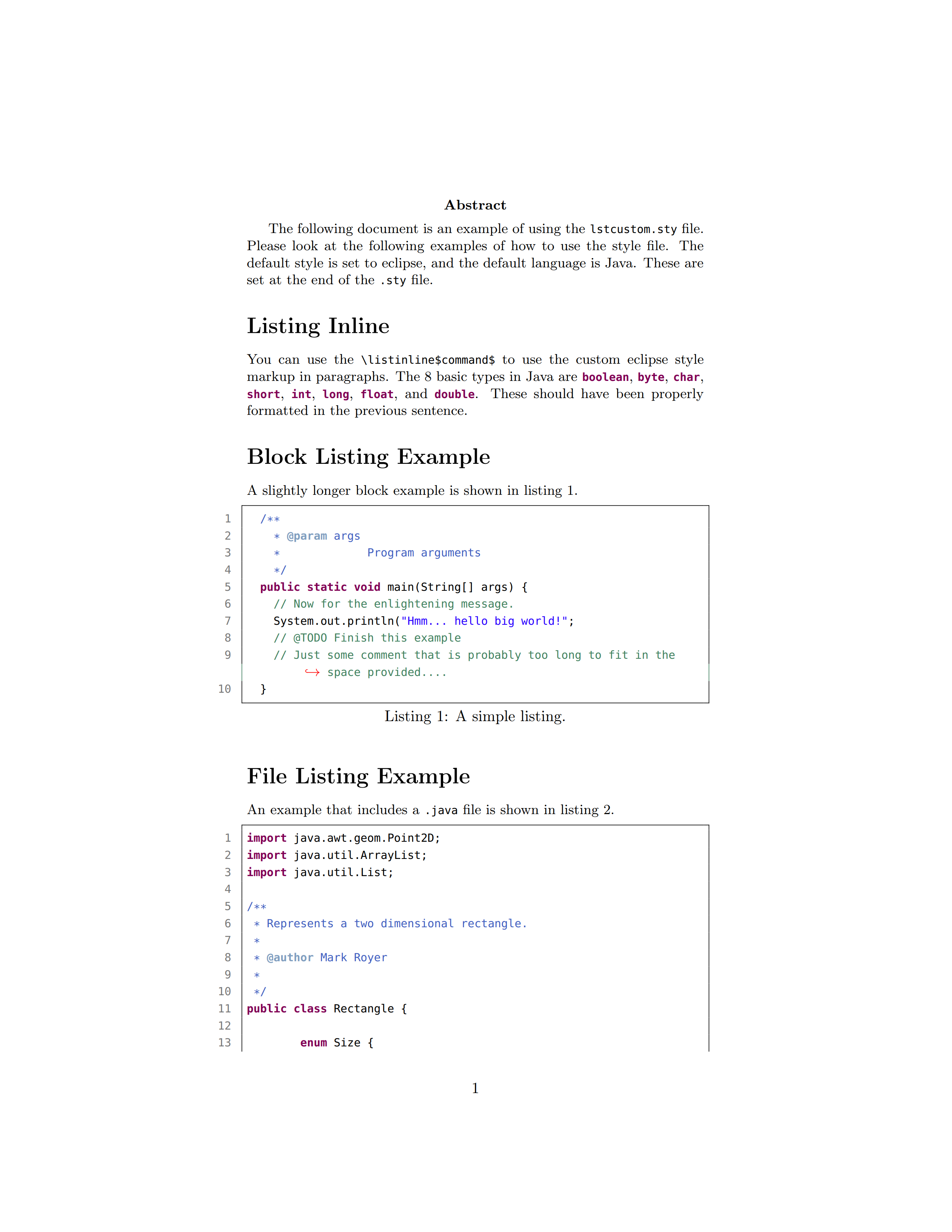 LaTeX 排版 Eclipse 风格的代码样式