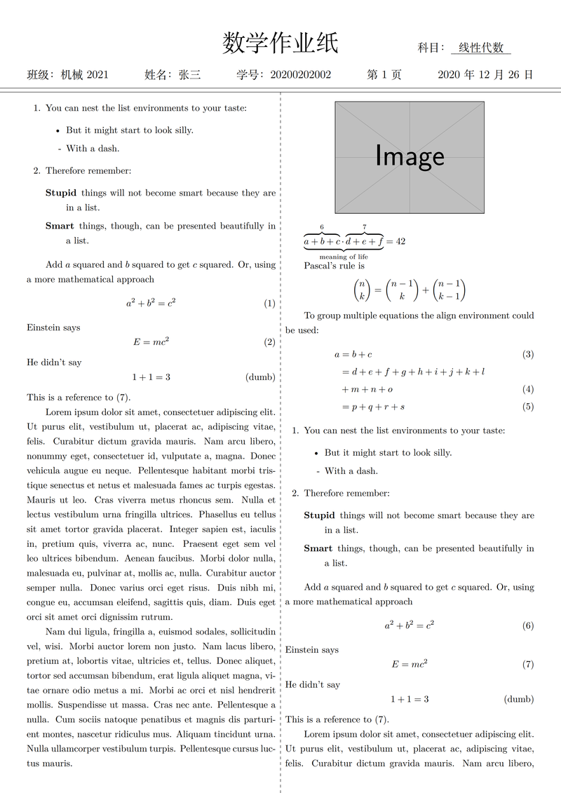 LaTeX 数学作业纸设计