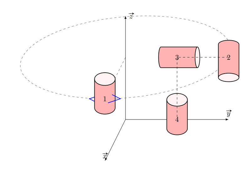 TikZ 绘制三维空间里不同放置的圆柱体