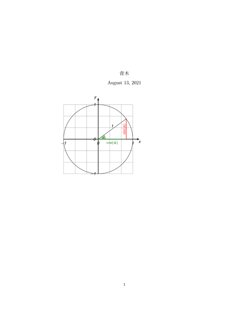tikz绘制单位圆及三角函数示意图