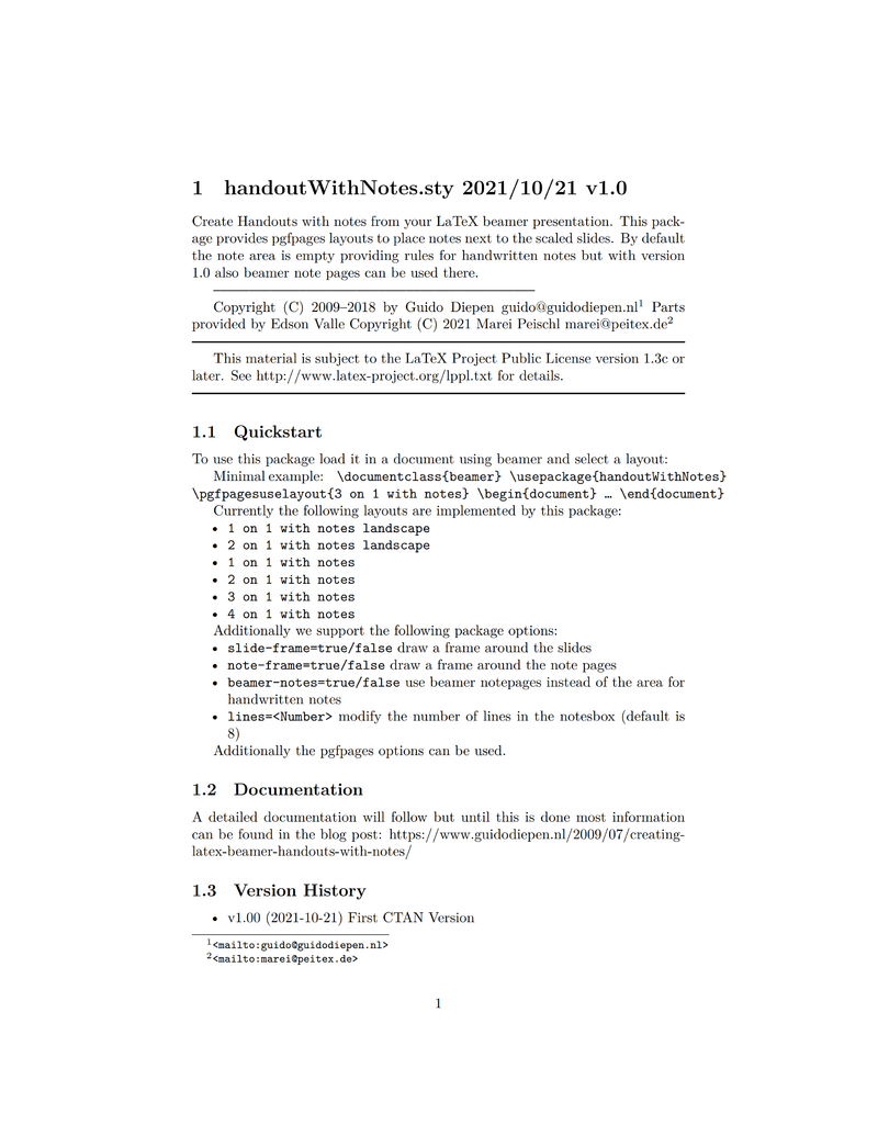 handoutWithNotes 宏包 pdf 格式的文档