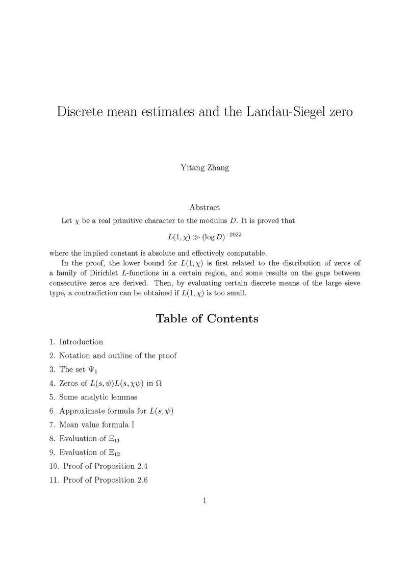Discrete mean estimates and the Landau-Siegel zero