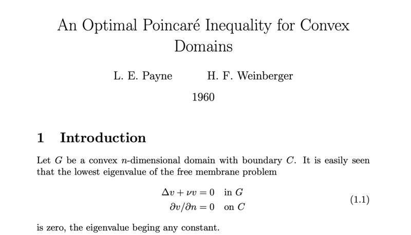 论文：凸区域上的最优庞加莱不等式